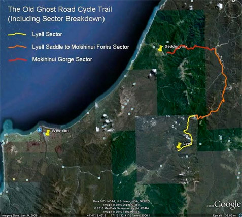 Lyell Bike Track in Google Earth